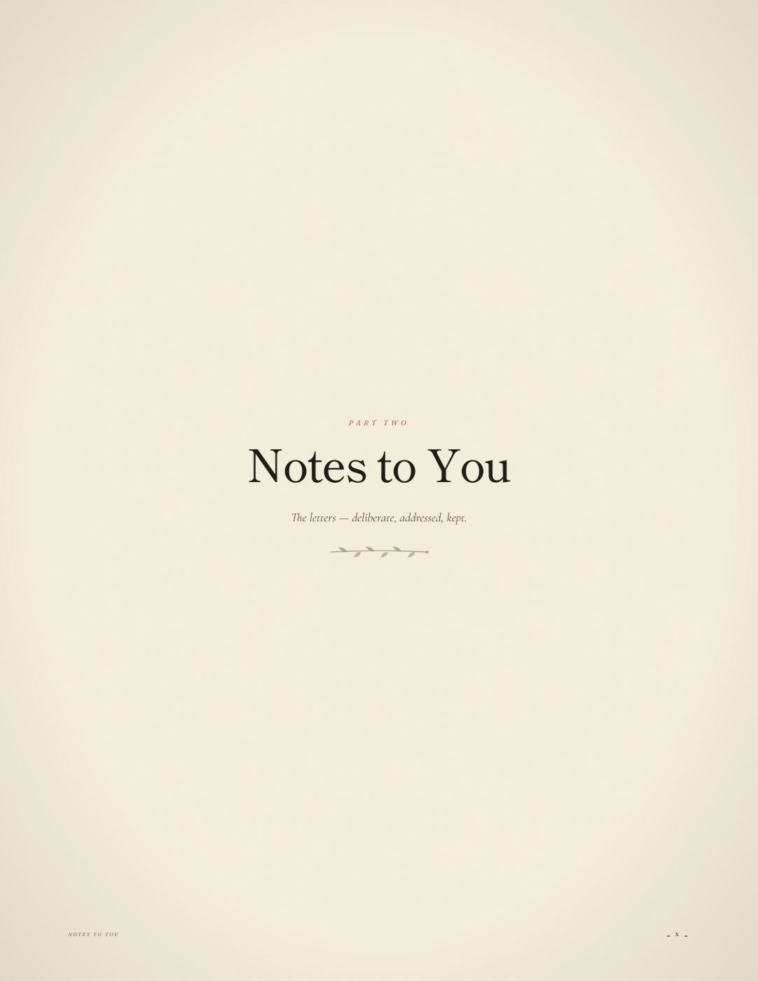 Part Two section divider: "Notes to You" — the letters.